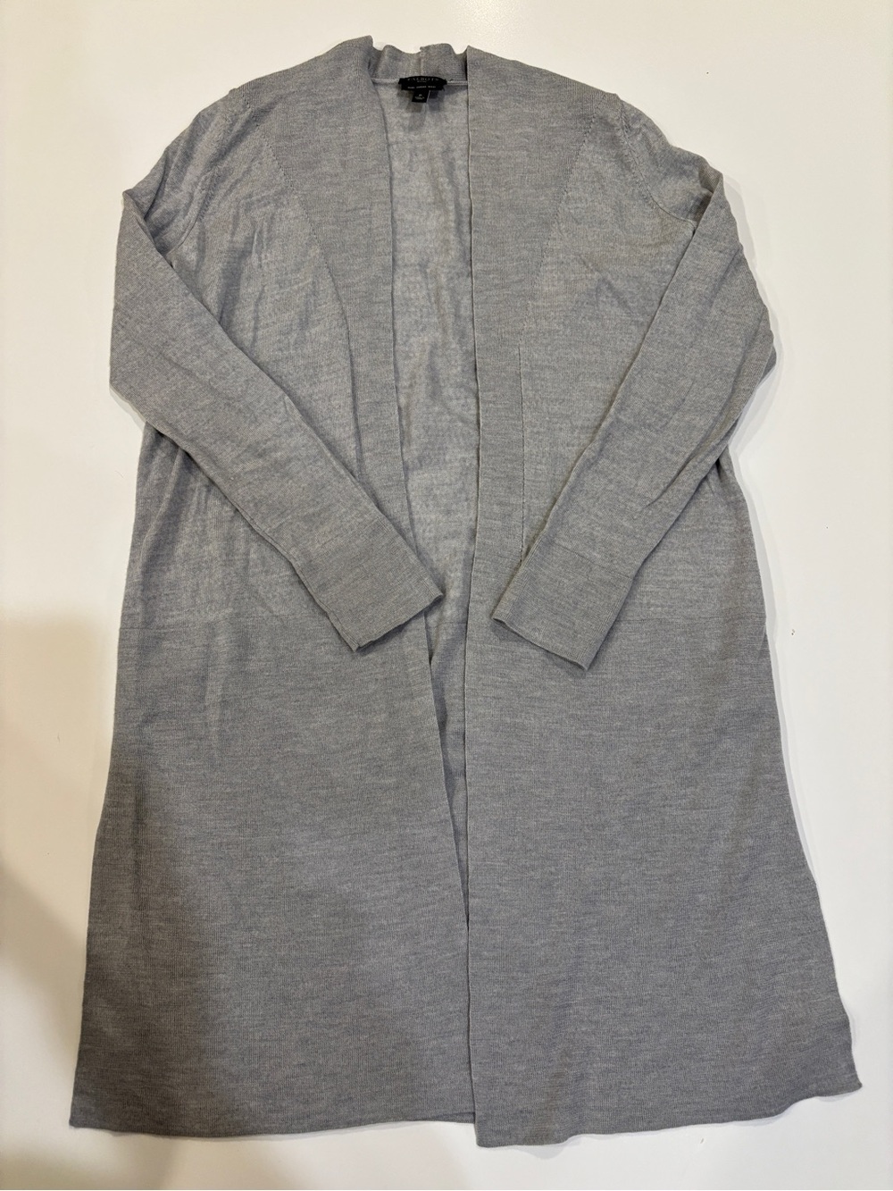 Talbots Light Gray 100 Percent Merino Wool Cardigan with Side Slits Soft